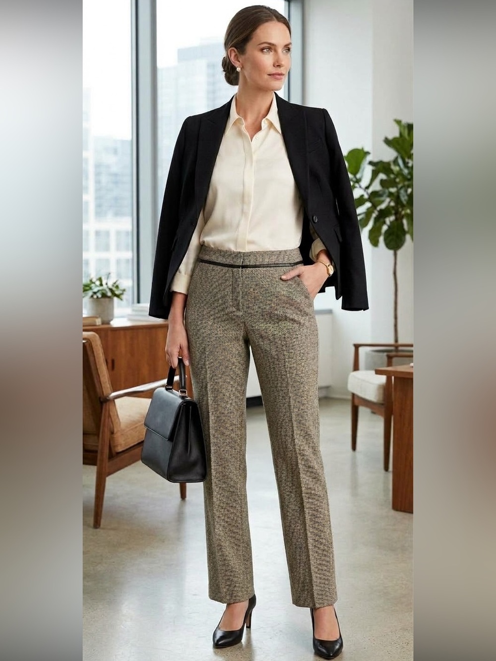 EXPRESS Wool Blend The Editor Pants ⁠Y2K Grey Tweed Fully Lined Women’s 12